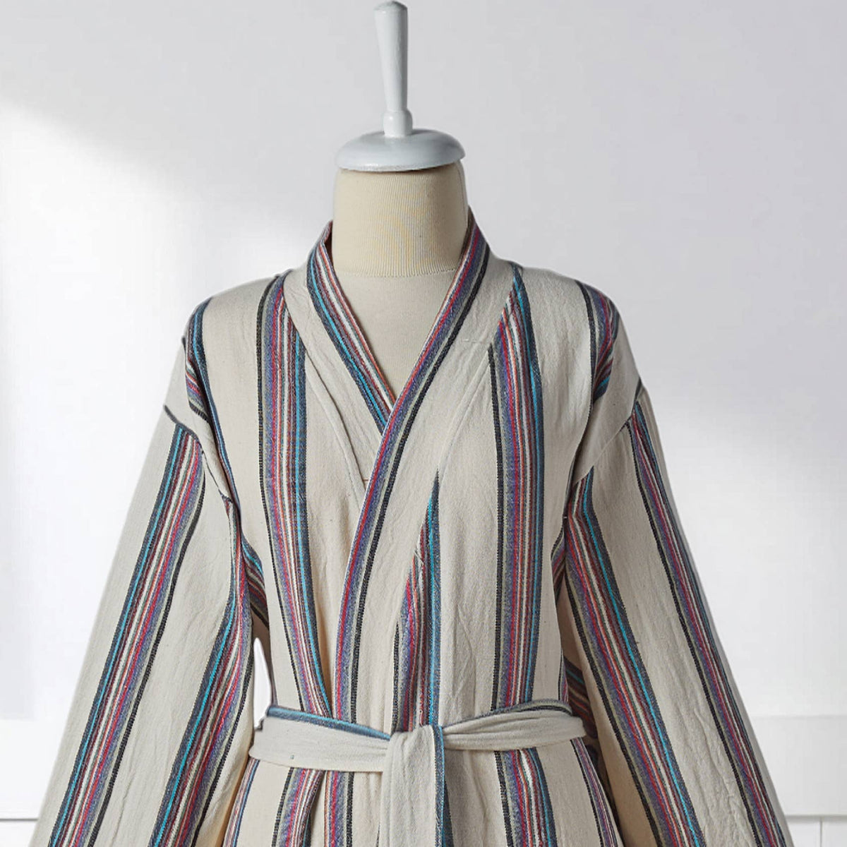 Antique Turkish kimono bathrobe – Cream Multi Stripe | Kikoya