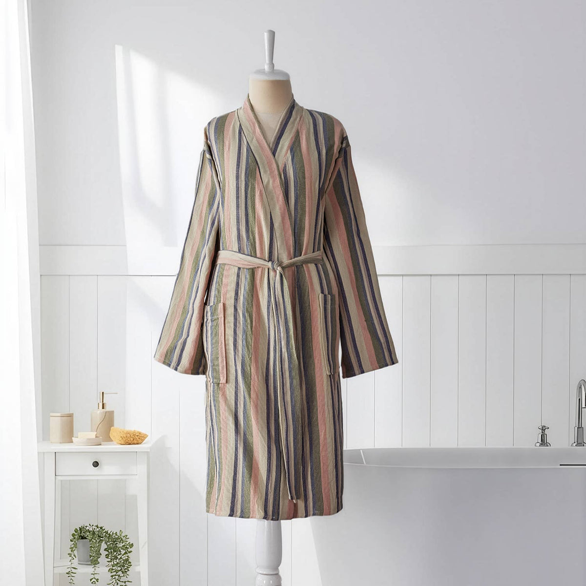 Multi stripe Turkish bathrobe in pastel – kimono | Kikoya