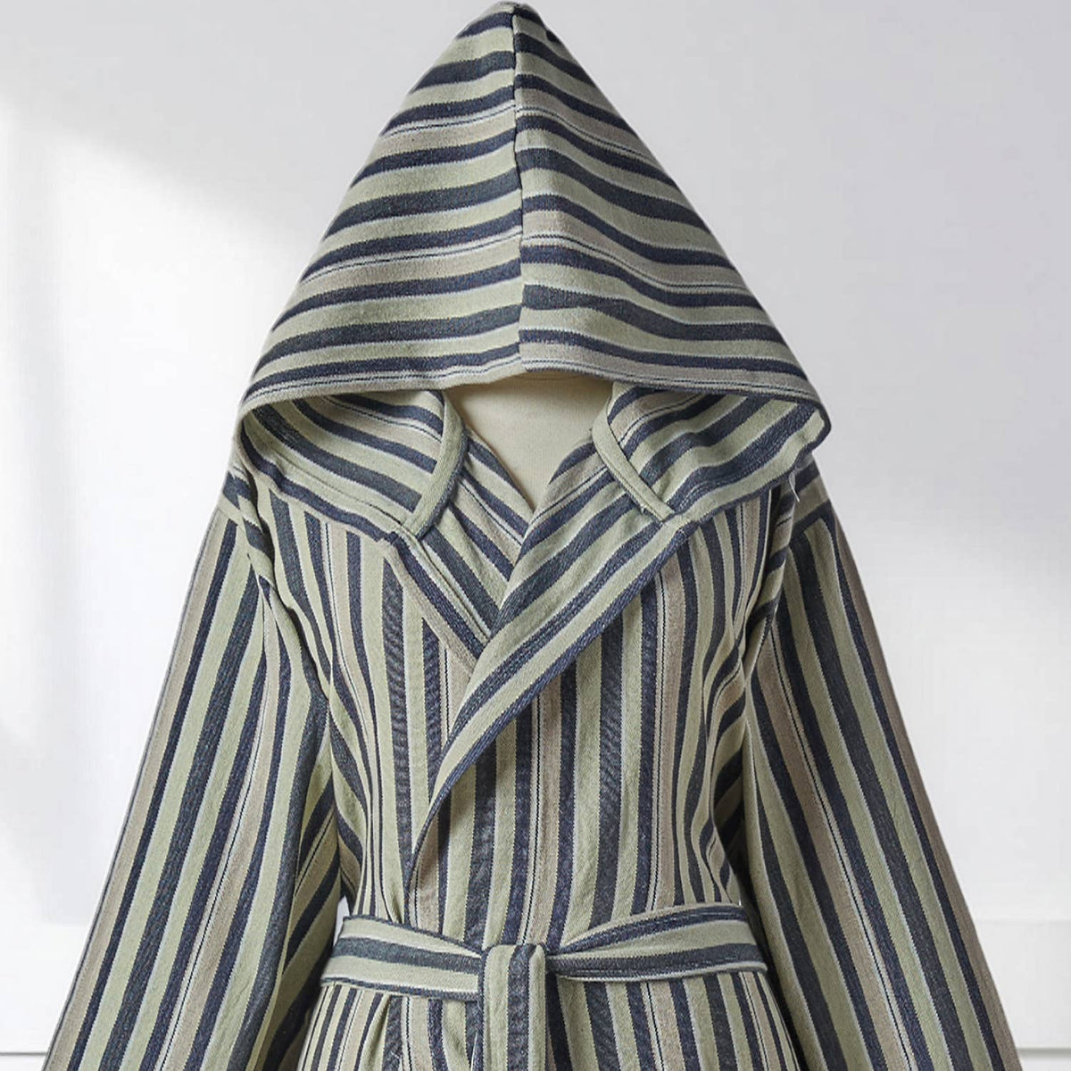 Antique Turkish hooded bathrobe – Olive Stripe | Kikoya