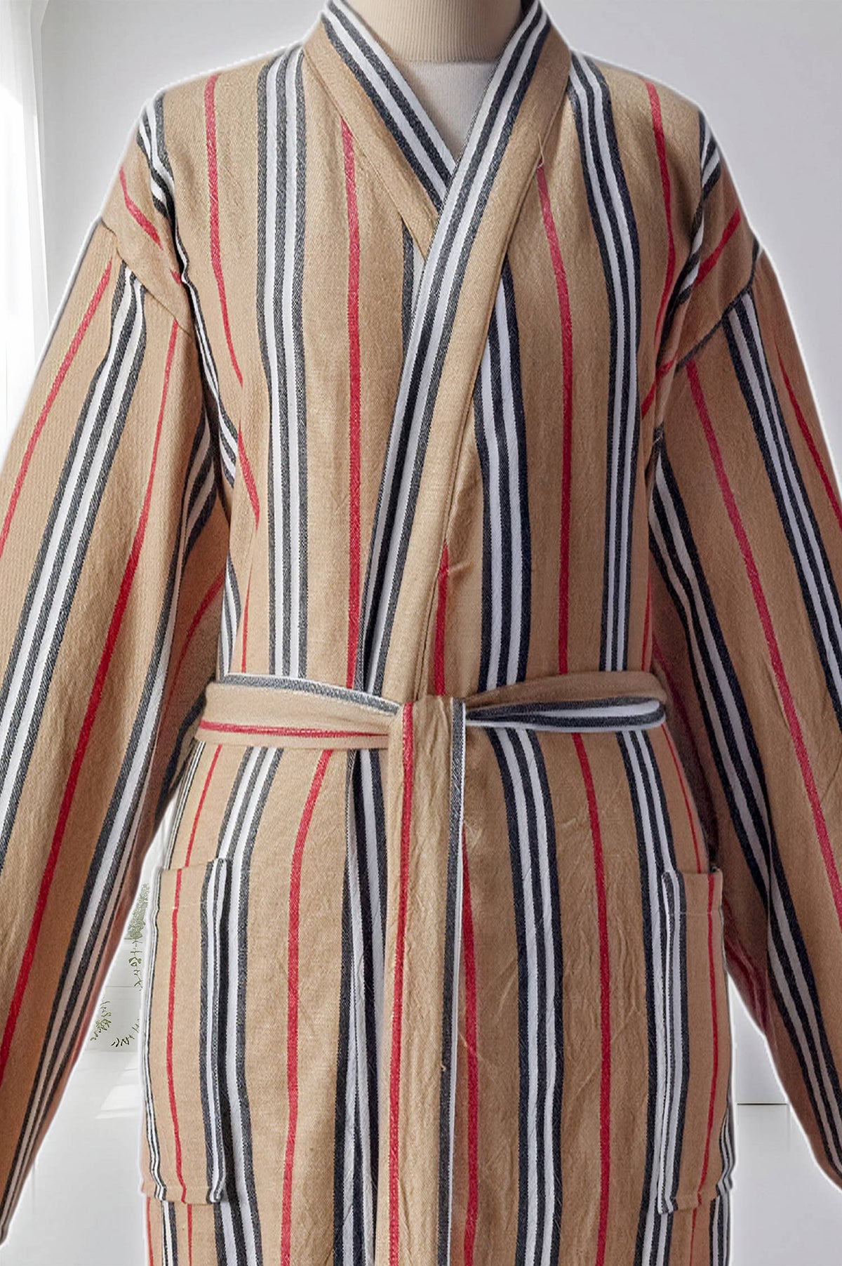 Riviera Turkish kimono bathrobe – Coral Multi Stripe | Kikoya