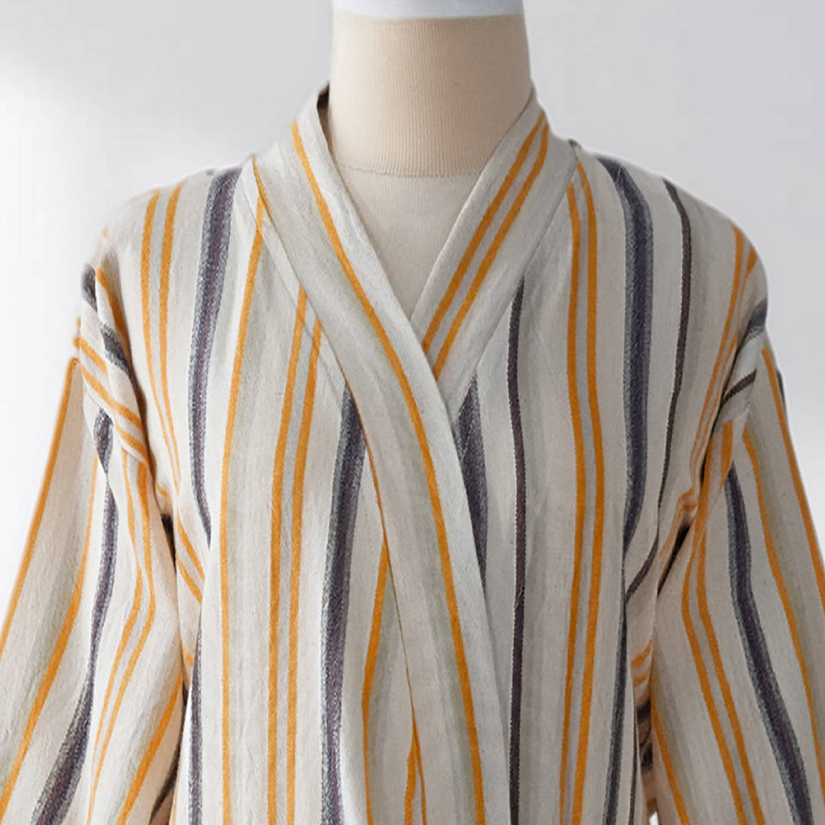Multi stripe Turkish bathrobe in mustard & blue – kimono | Kikoya