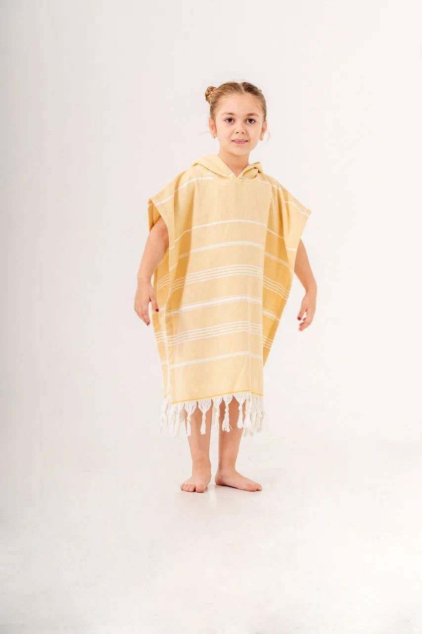 Sultan Kids Hooded Towel Poncho – Stripe, Mustard | Kikoya