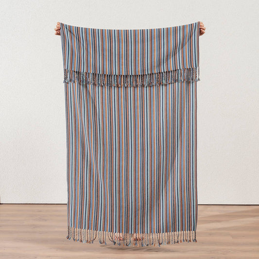 Premium Rustic Turkish beach towel – Rust & Denim Stripe | Kikoya