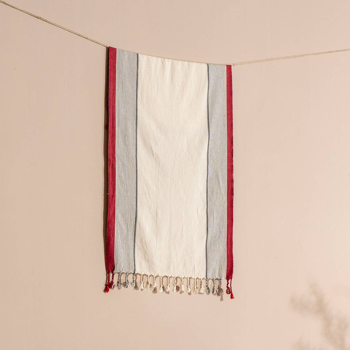 Hammam Turkish Peshtemal Towel – Burgundy Border Stripe, 100% Cotton