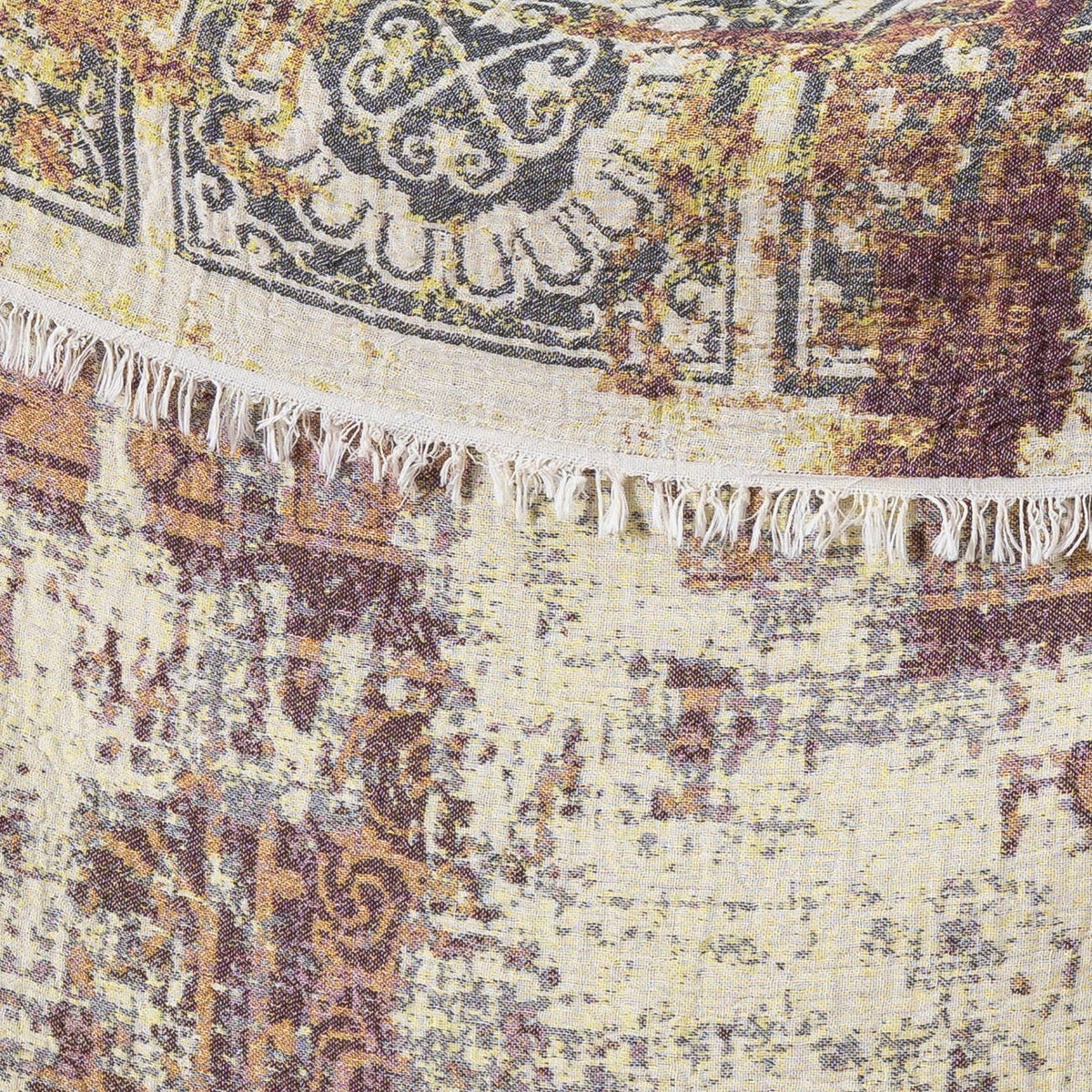 Rustic Turkish cotton throw blanket – vintage medallion, fringe detail | Kikoya
