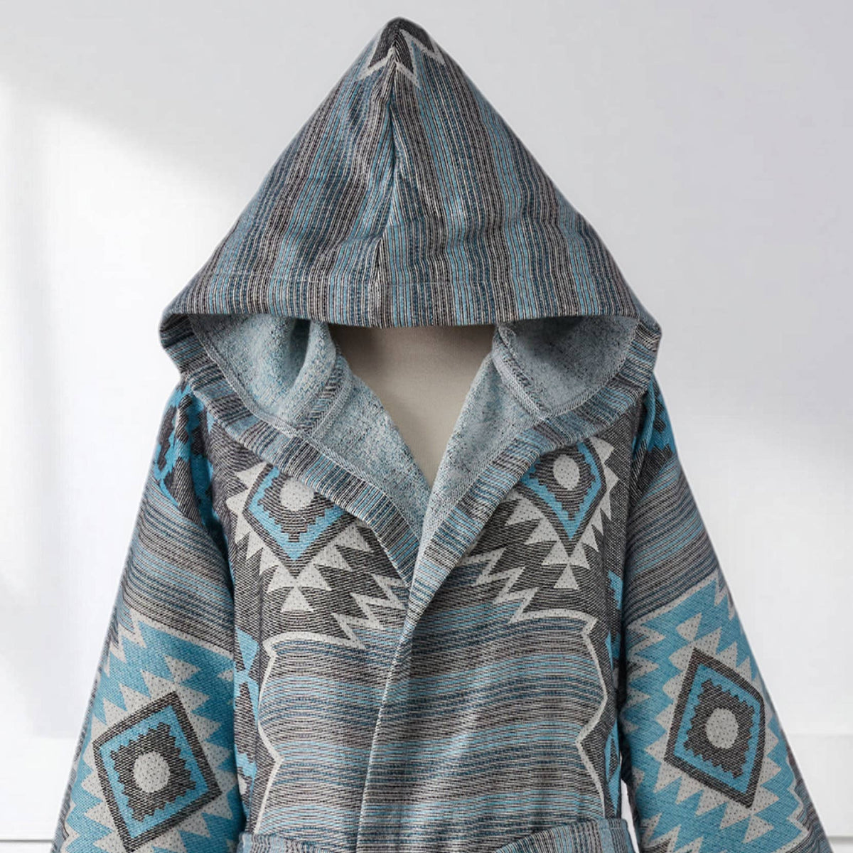 Kilim terry-backed Turkish bathrobe – hooded, multicolor | Kikoya