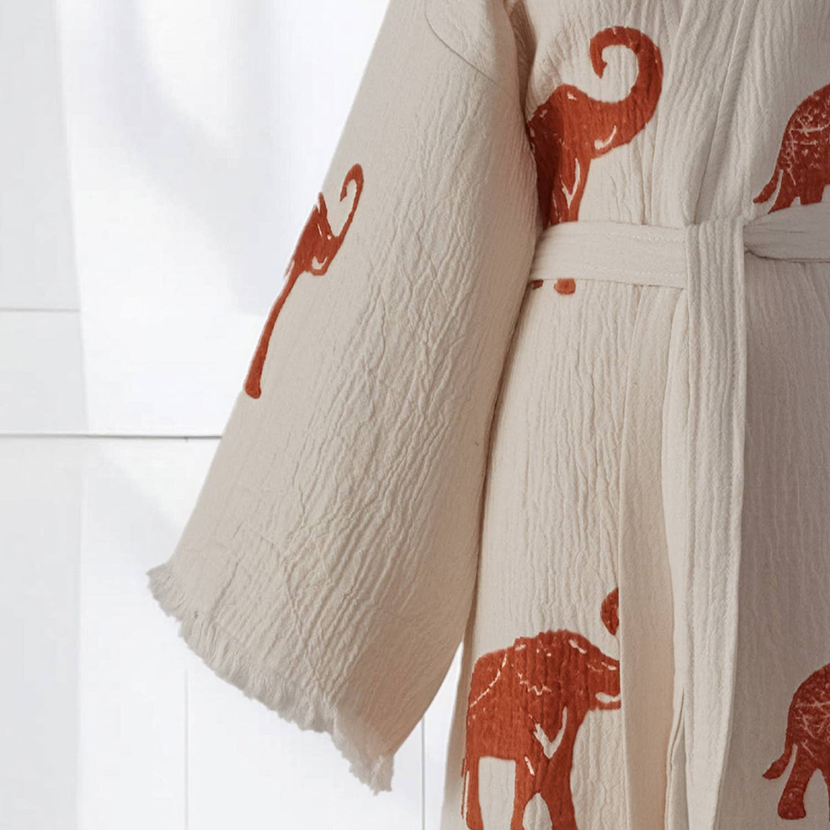 Block-print Turkish cotton kimono robe – Elephant Terracotta | Kikoya