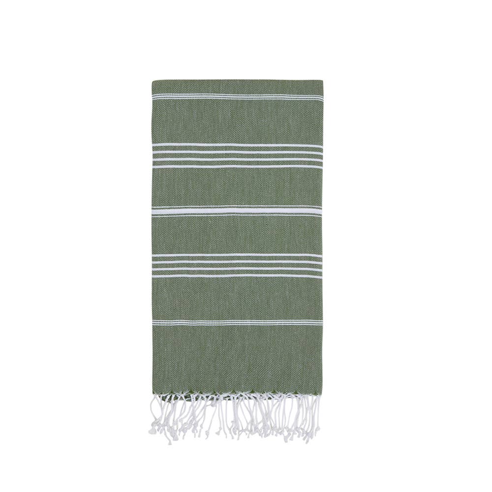 Sultan Turkish beach towel – Olive, folded with knotted fringe | Kikoya