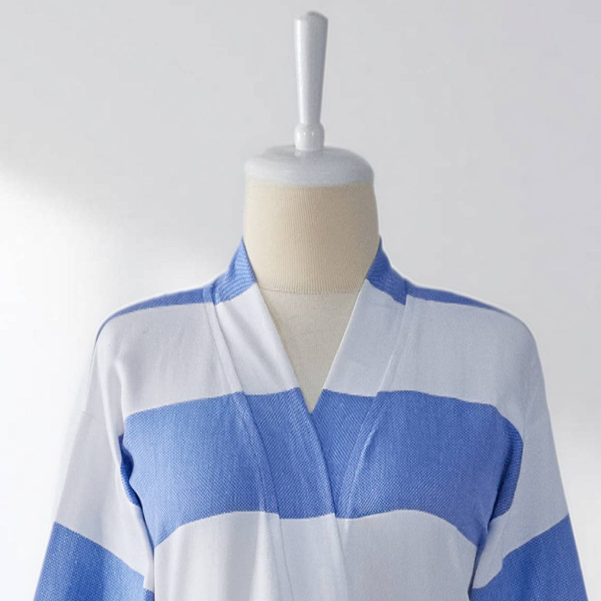 Mediterranean Turkish kimono bathrobe – blue and turquoise block stripe | Kikoya