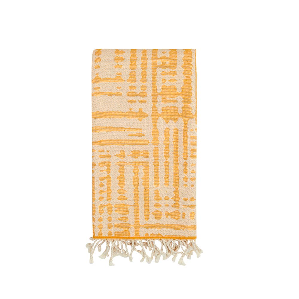 Vintage terry-backed Turkish towel with faded block jacquard, 35x70 in | Kikoya
