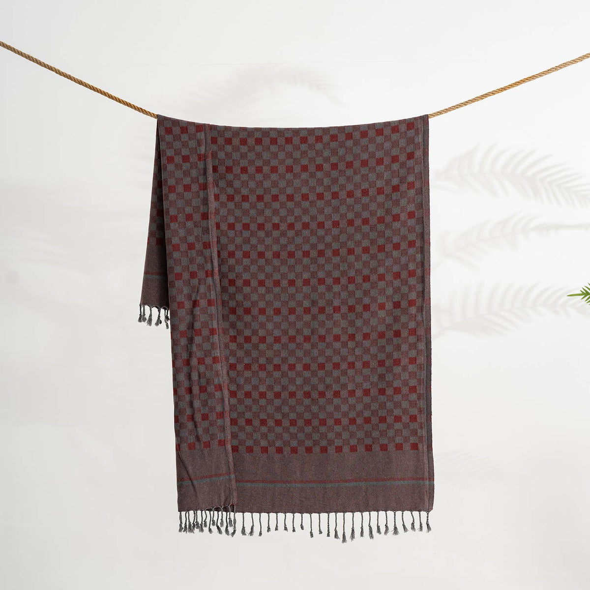 Stonewashed Turkish beach towel in a tonal checker weave, 35x66 in | Kikoya