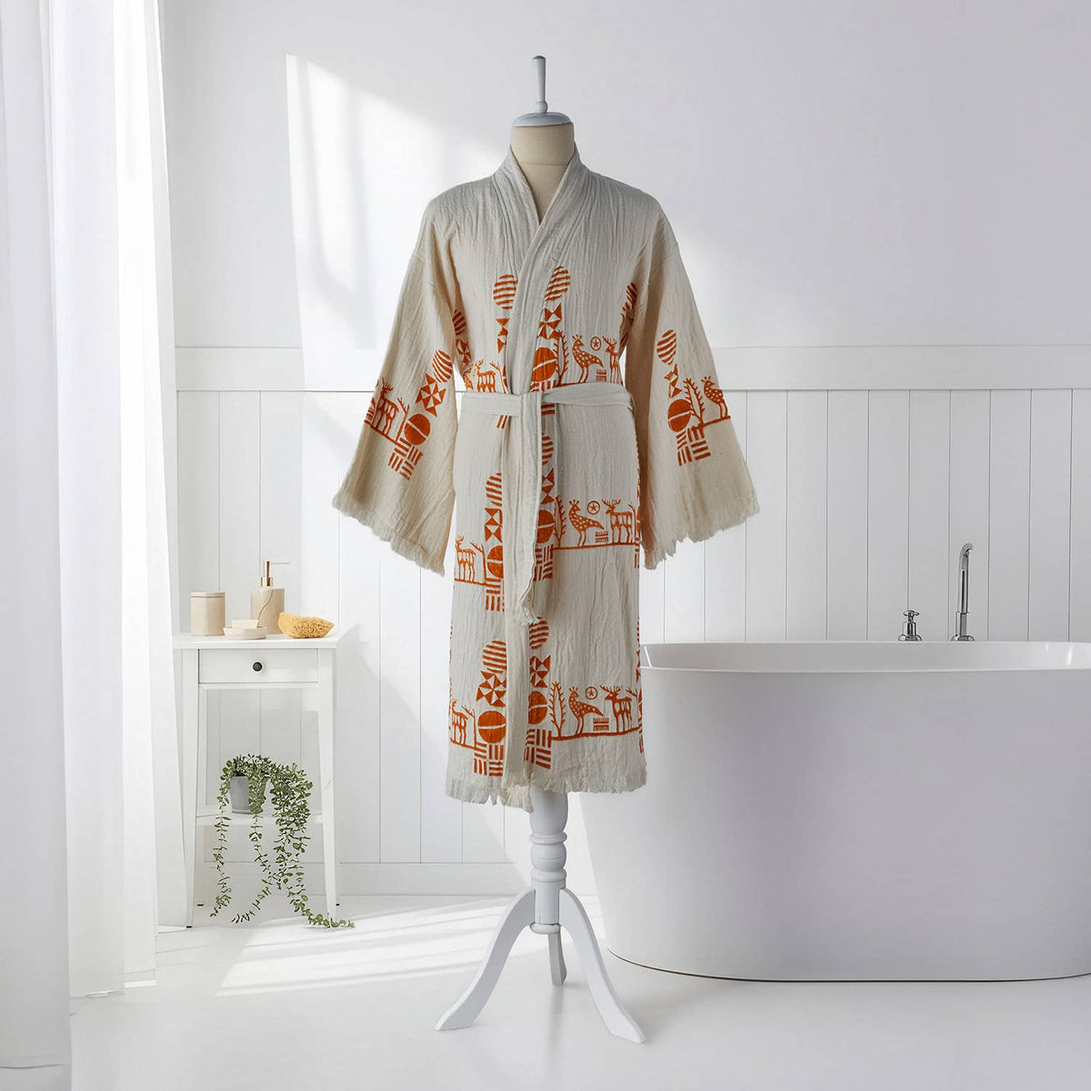 Block Print Turkish Cotton Bathrobe – Hand-stamped Design 10, Kimono
