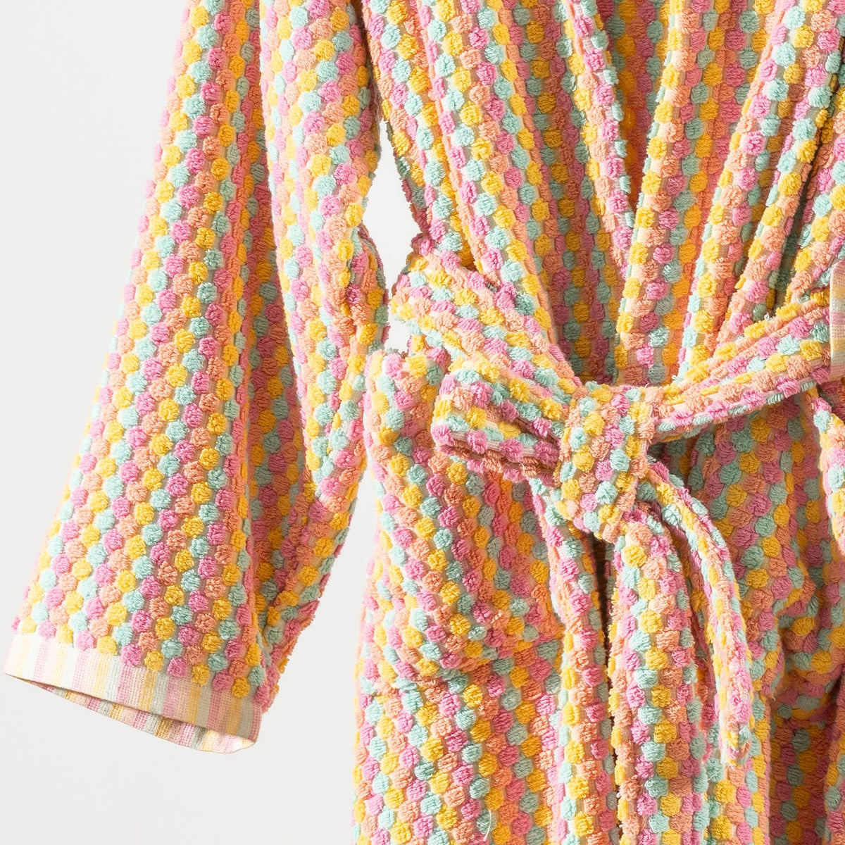 Pompom Turkish bathrobe – Pink & Orange, Hooded, alternate view | Kikoya