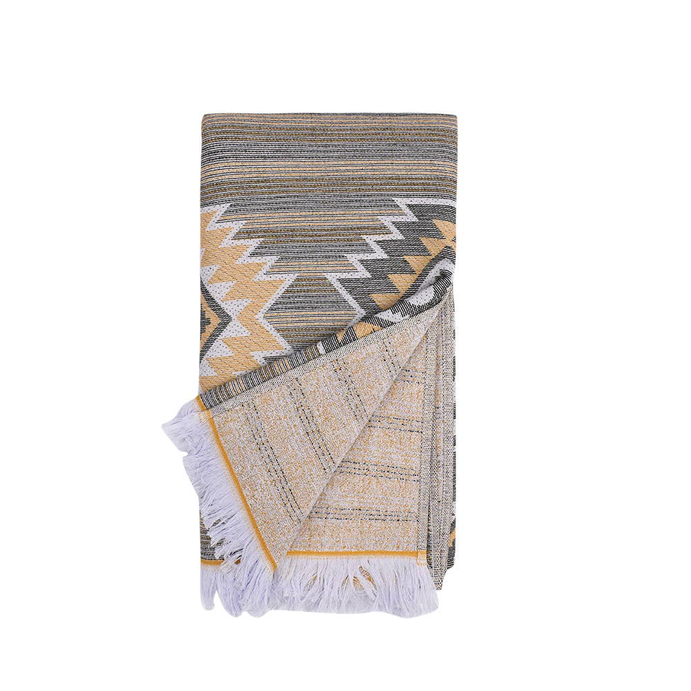 Tribal terry-backed Turkish towel with woven jacquard face, 35x70 in | Kikoya