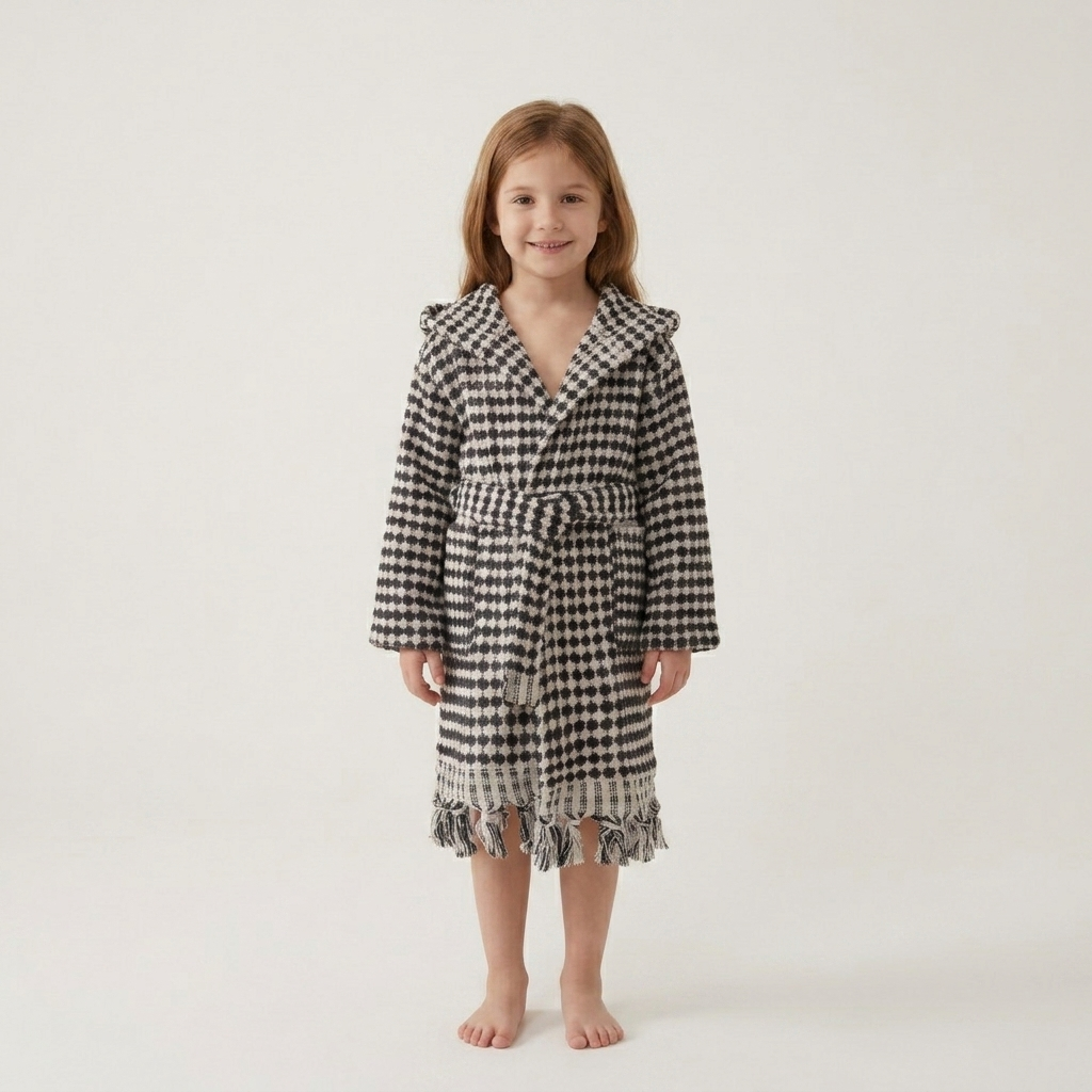 Pompom kids Turkish bathrobe – hooded, ages 5-8 | Kikoya