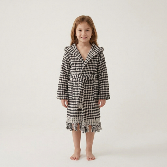 Pompom kids Turkish bathrobe – hooded, ages 5-8 | Kikoya