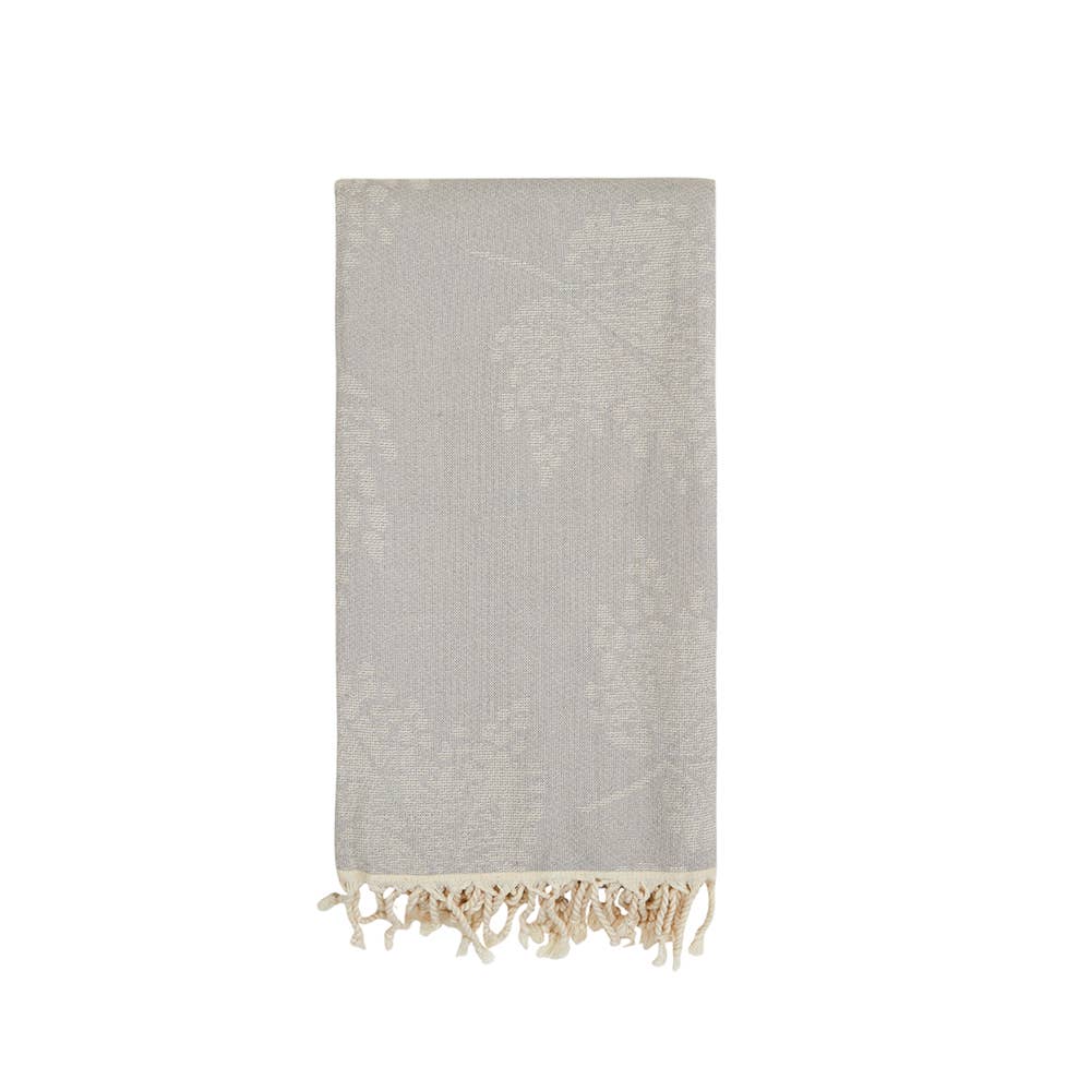Leaves terry-backed Turkish towel with tonal leaf jacquard in grey | Kikoya