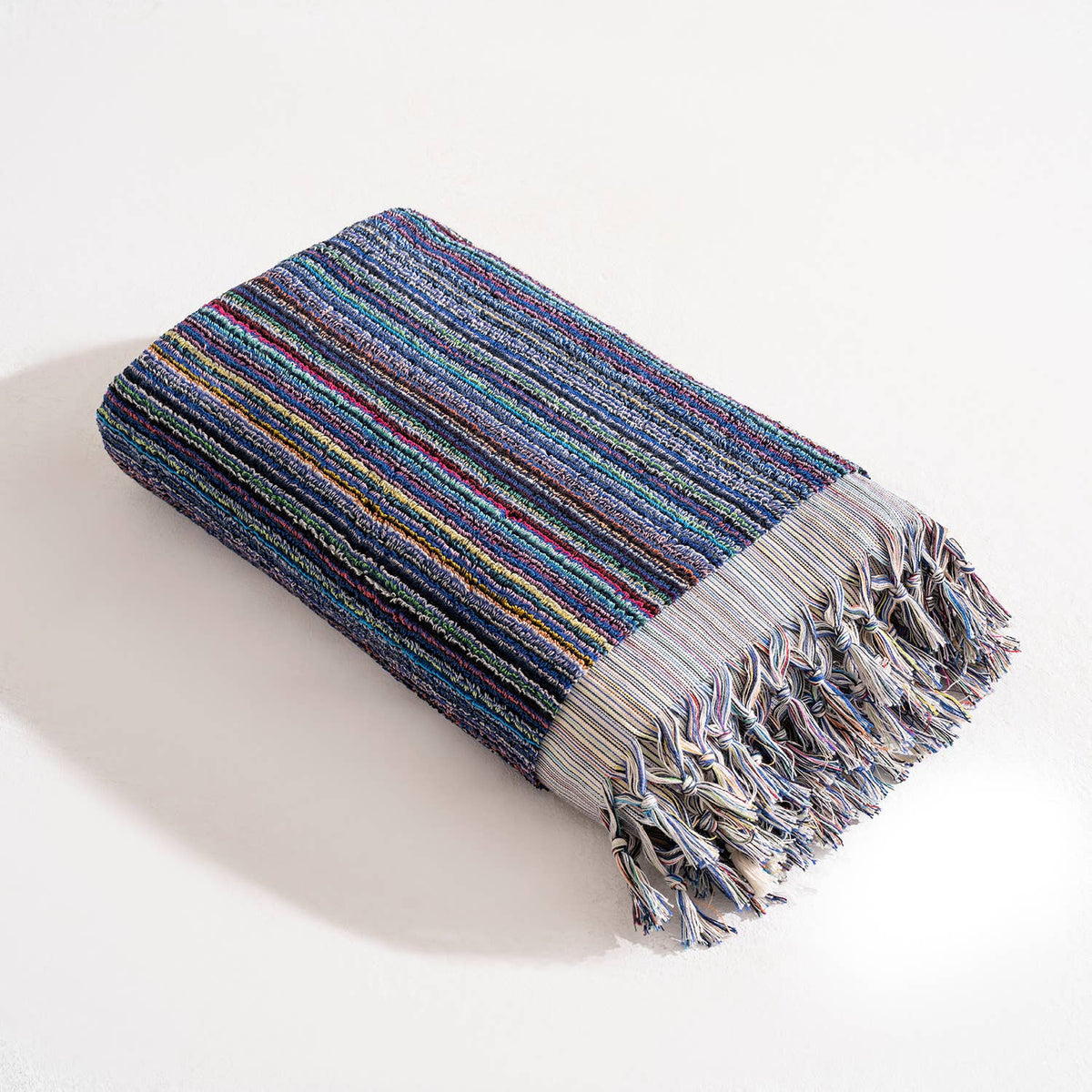 Stripe handloomed Turkish bath towel – Navy Multi | Kikoya