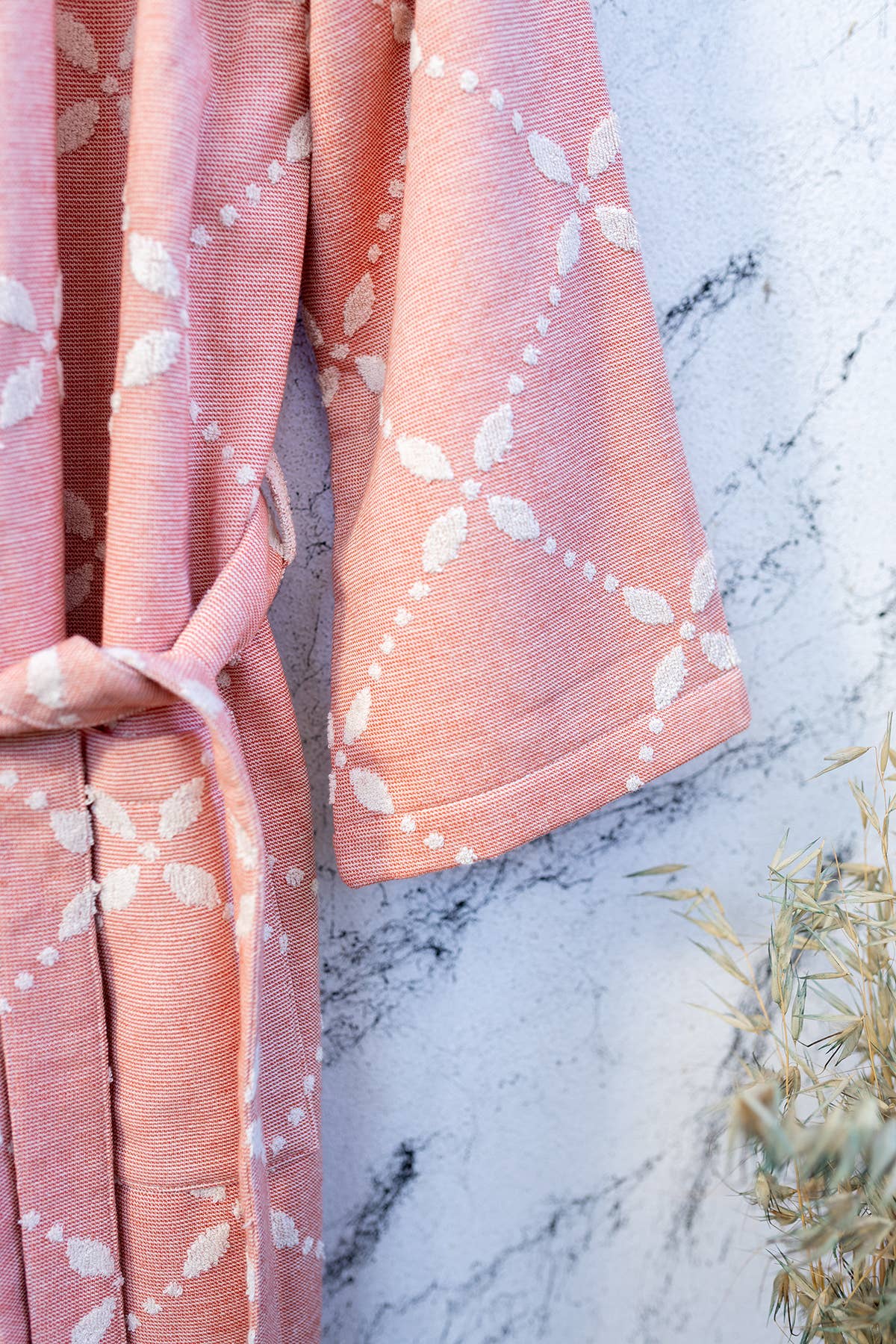 Carmen raised terry Turkish bathrobe with a floral jacquard, hooded | Kikoya