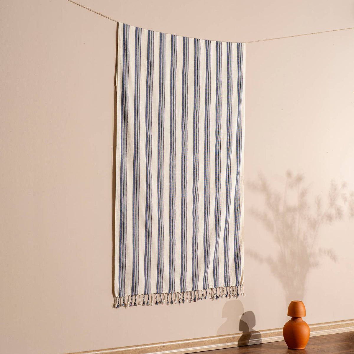 Hammam Turkish peshtemal – Grey & Blue Stripe | Kikoya