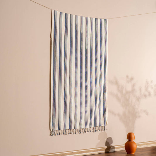 Hammam Turkish peshtemal – Grey & Blue Stripe | Kikoya