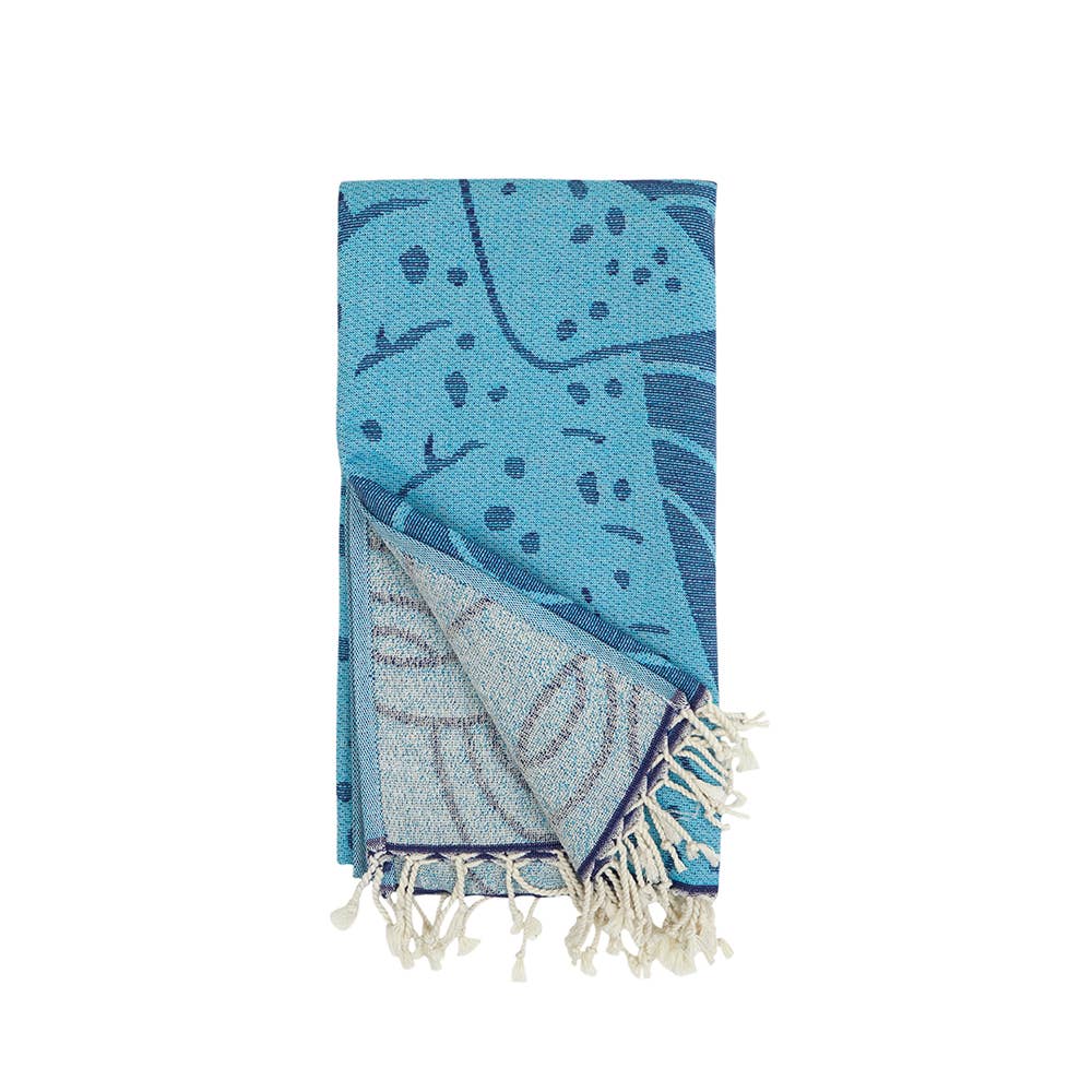 Whale shark terry-backed Turkish towel with woven jacquard face, 35x70 in | Kikoya