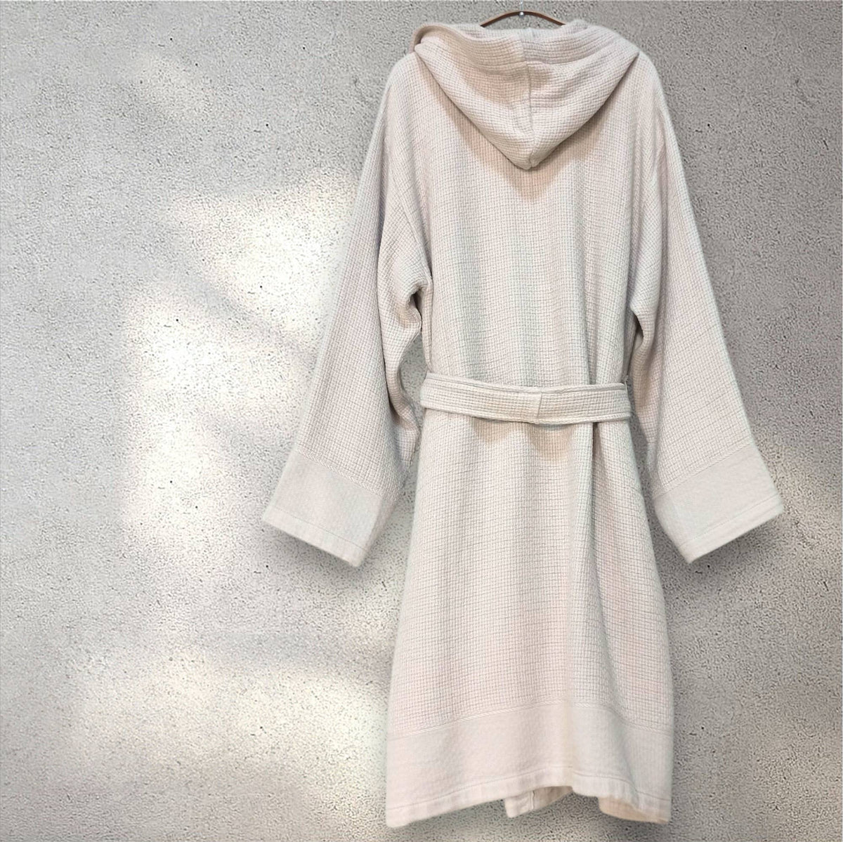 Salda waffle stonewash Turkish bathrobe, hooded, beige | Kikoya