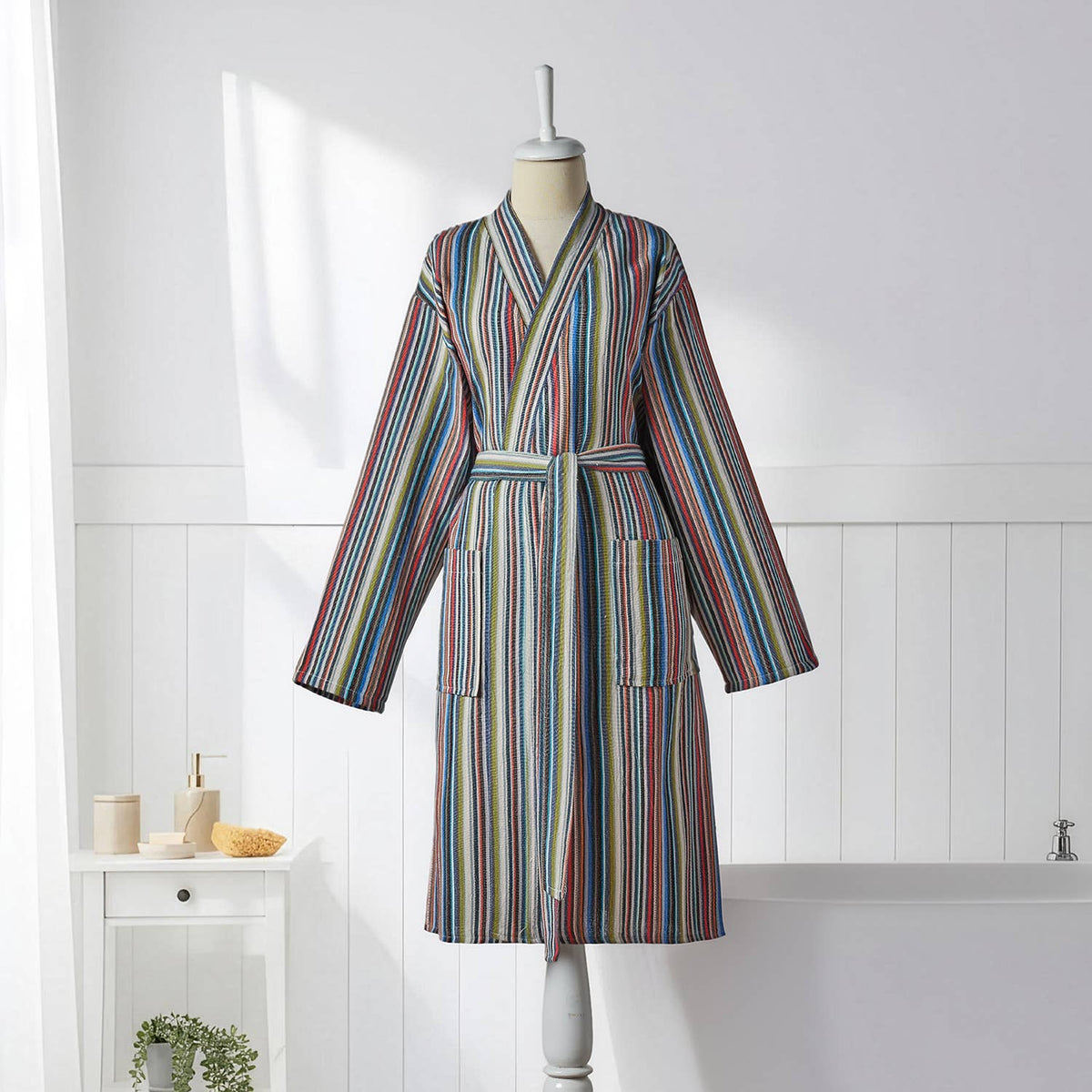 Antique Turkish kimono bathrobe – Grey Multi Stripe | Kikoya