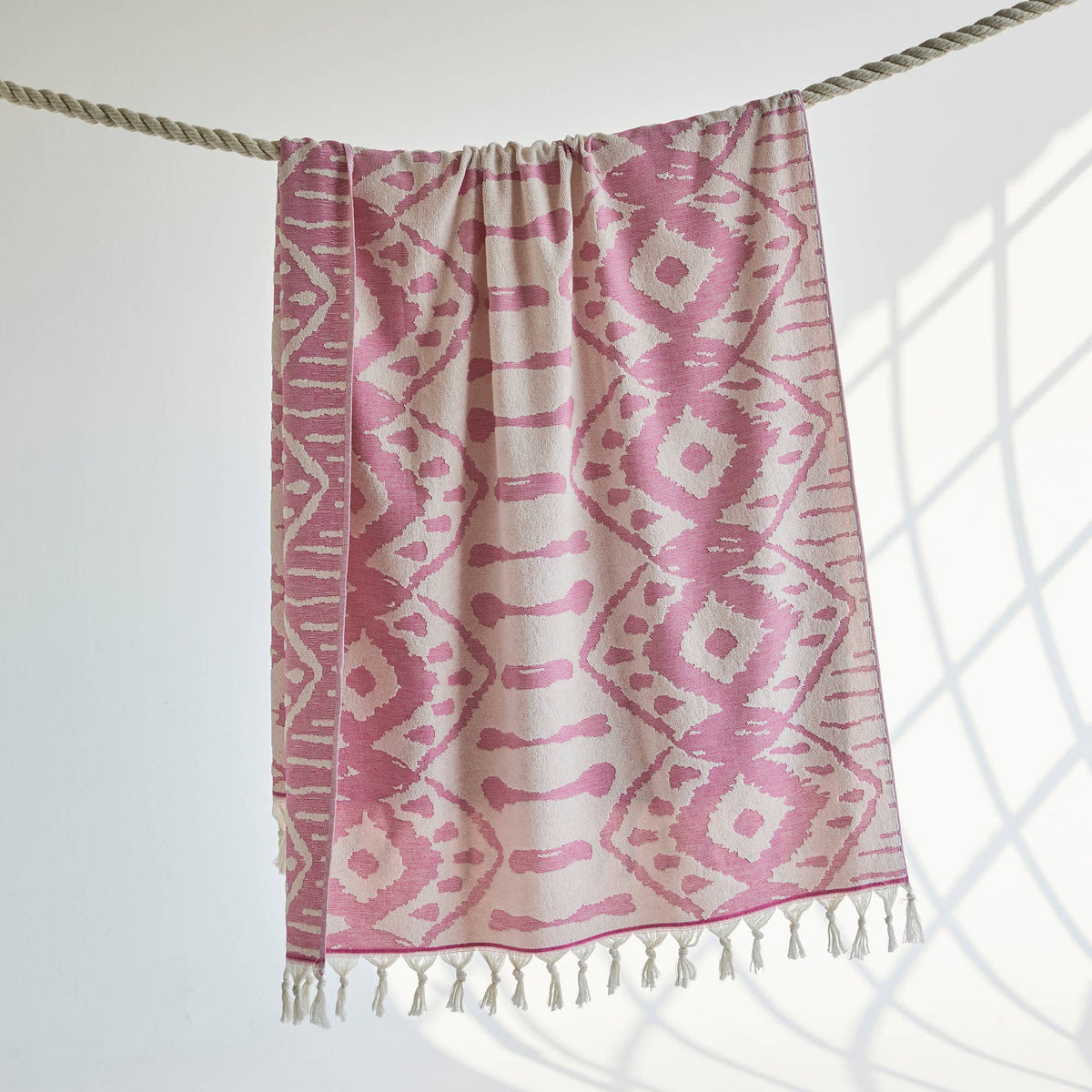 Native Turkish terry towel with a tribal jacquard, 36x66 in | Kikoya