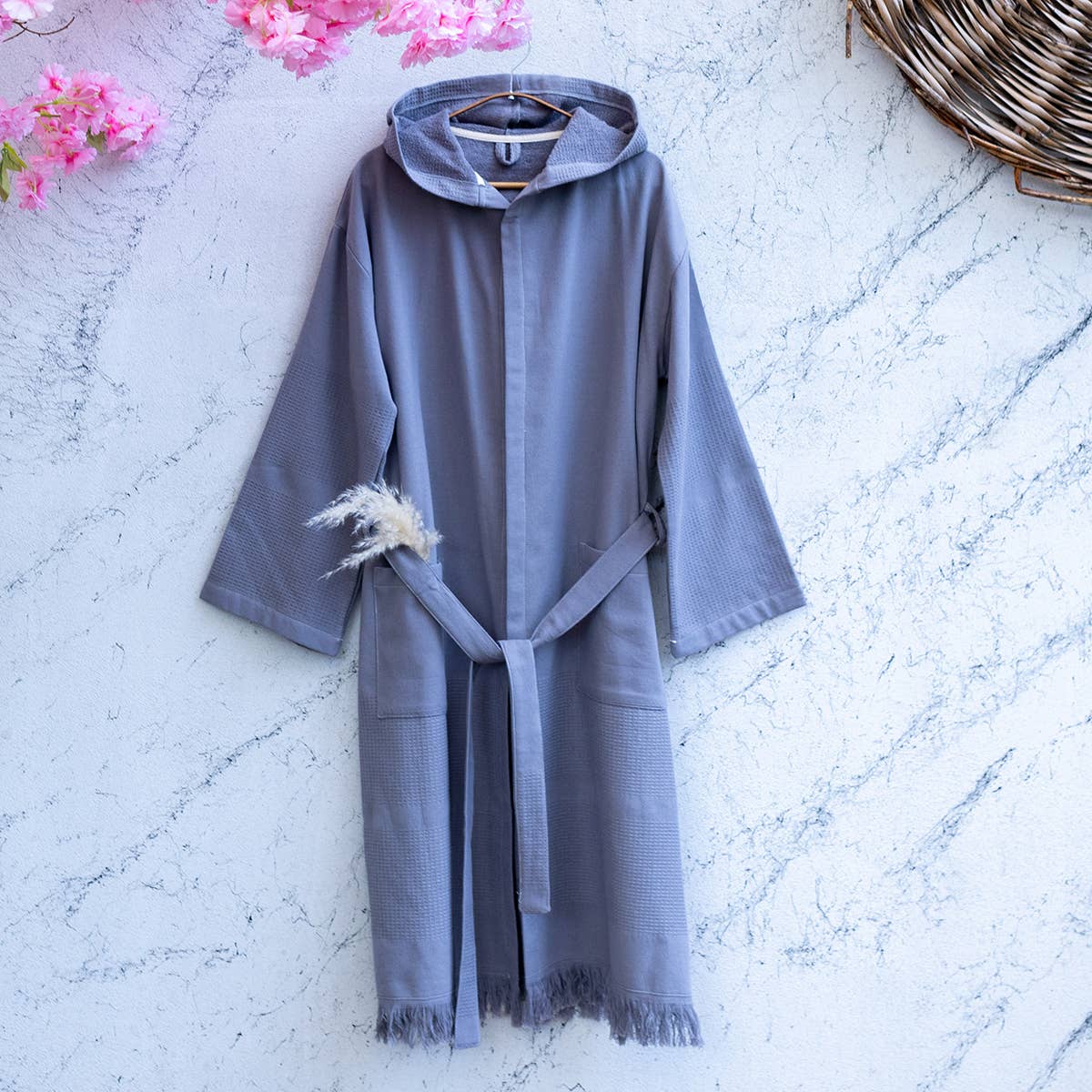 Arma terry-backed Turkish bathrobe, hooded and belted | Kikoya