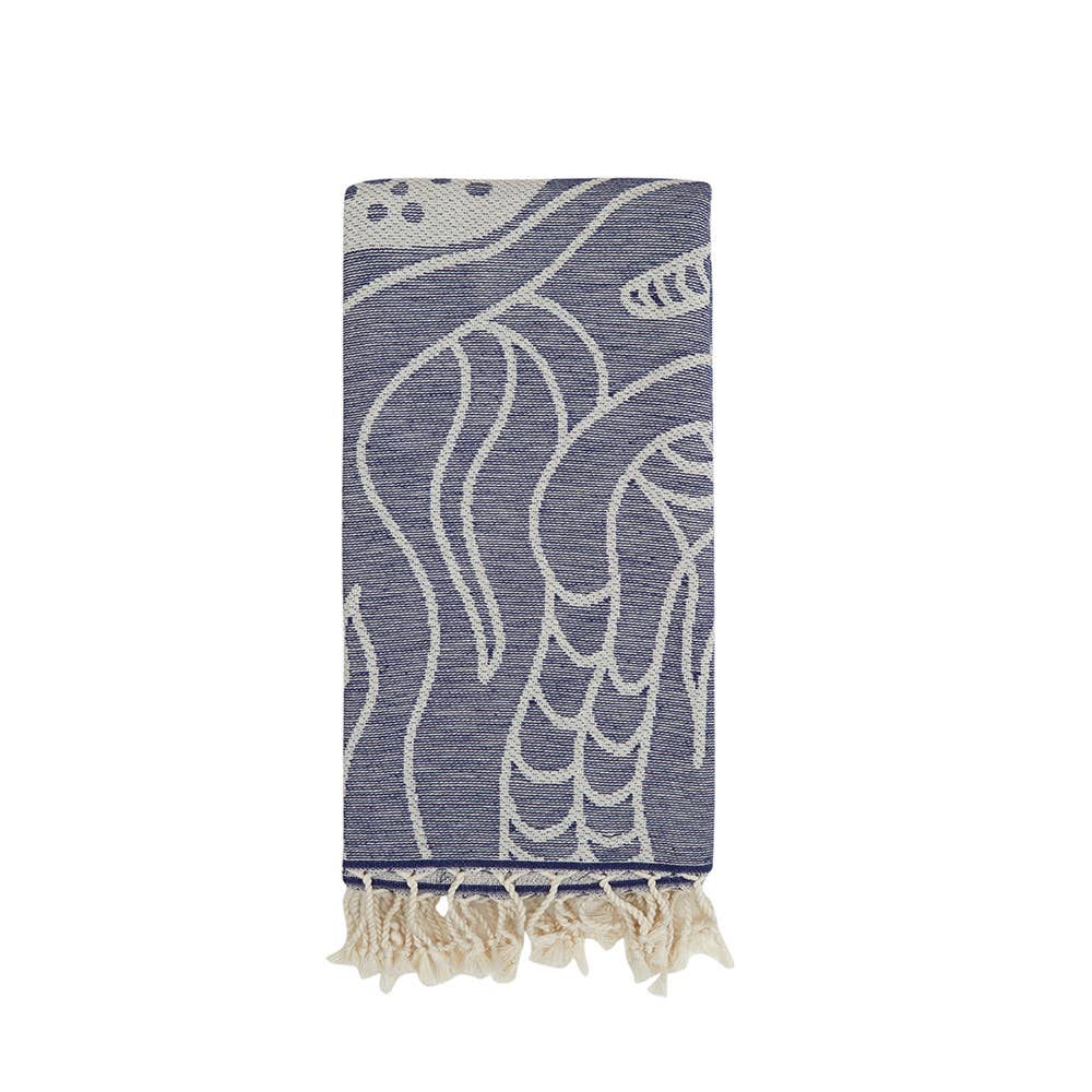 Whale shark terry-backed Turkish towel with woven jacquard face, 35x70 in | Kikoya