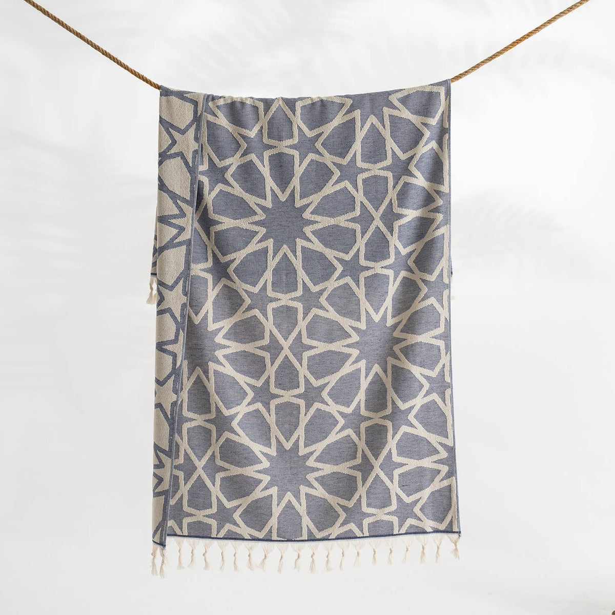 Maya Turkish terry towel with woven geometric jacquard, 36x66 in | Kikoya