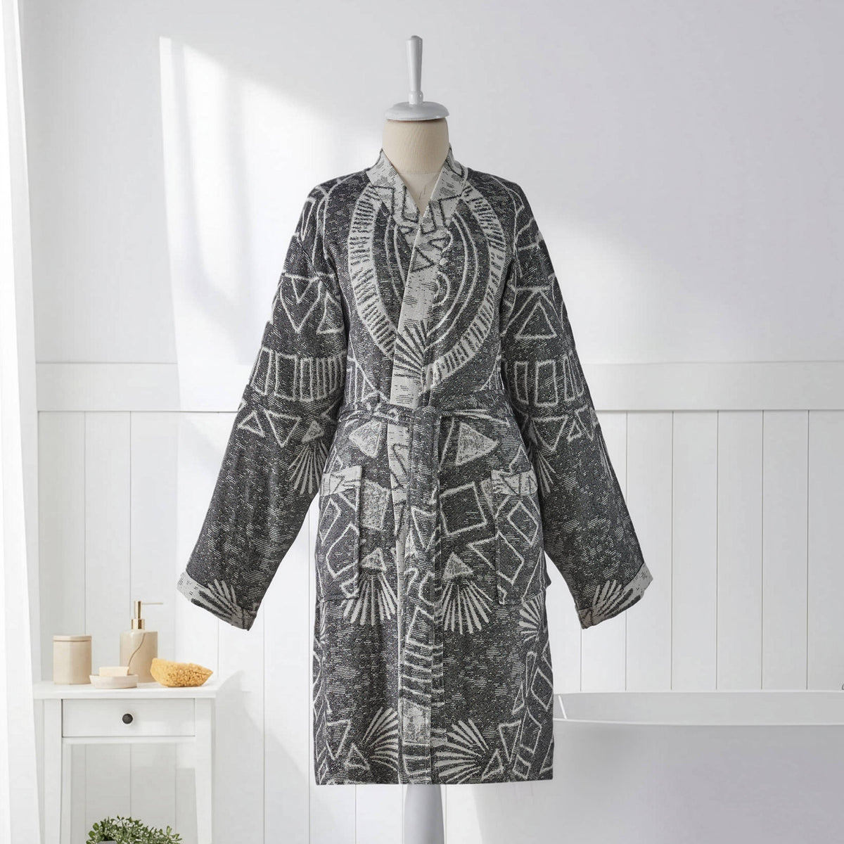 Storyteller print Turkish bathrobe – shawl collar | Kikoya
