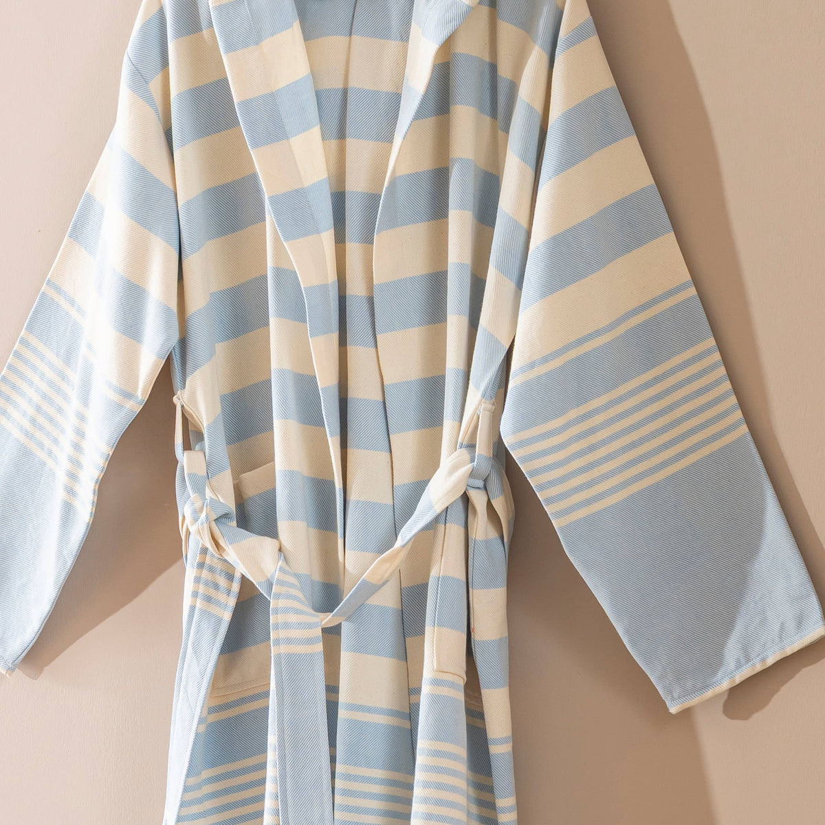 Rumi wide stripe Turkish bathrobe – hooded | Kikoya