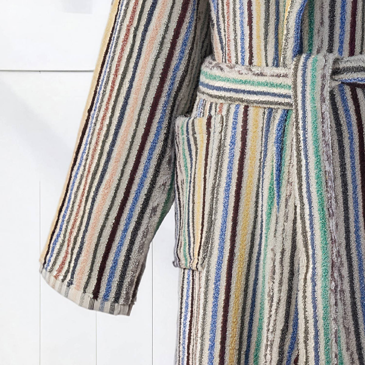Pompom Turkish bathrobe – Multicolor Melange Stripe, Hooded, back view | Kikoya