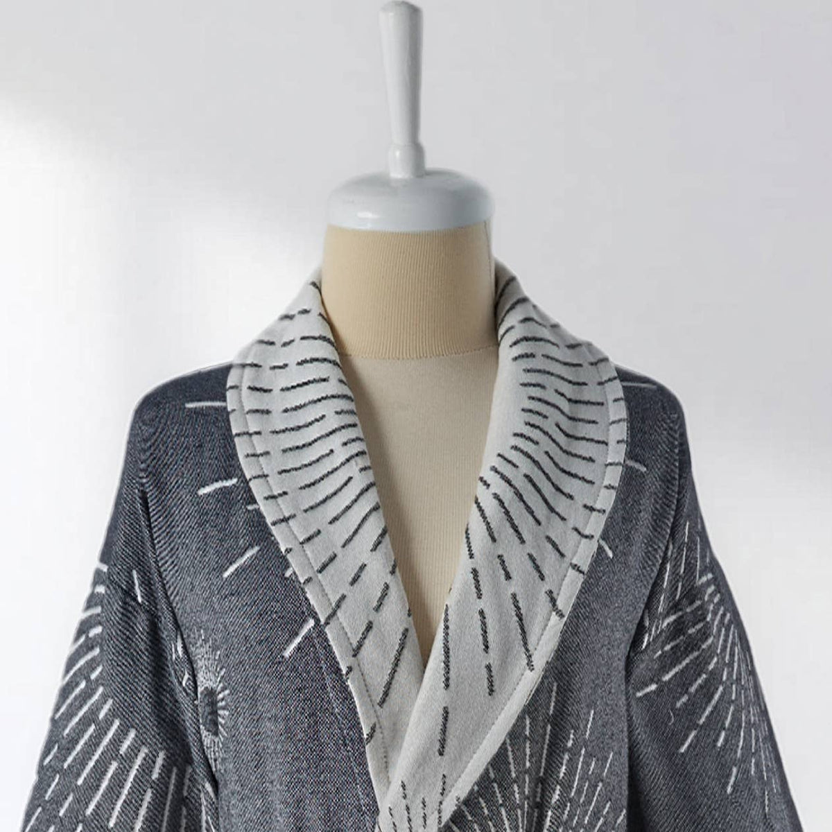 Sunburst Turkish bathrobe in charcoal – shawl collar, full length | Kikoya