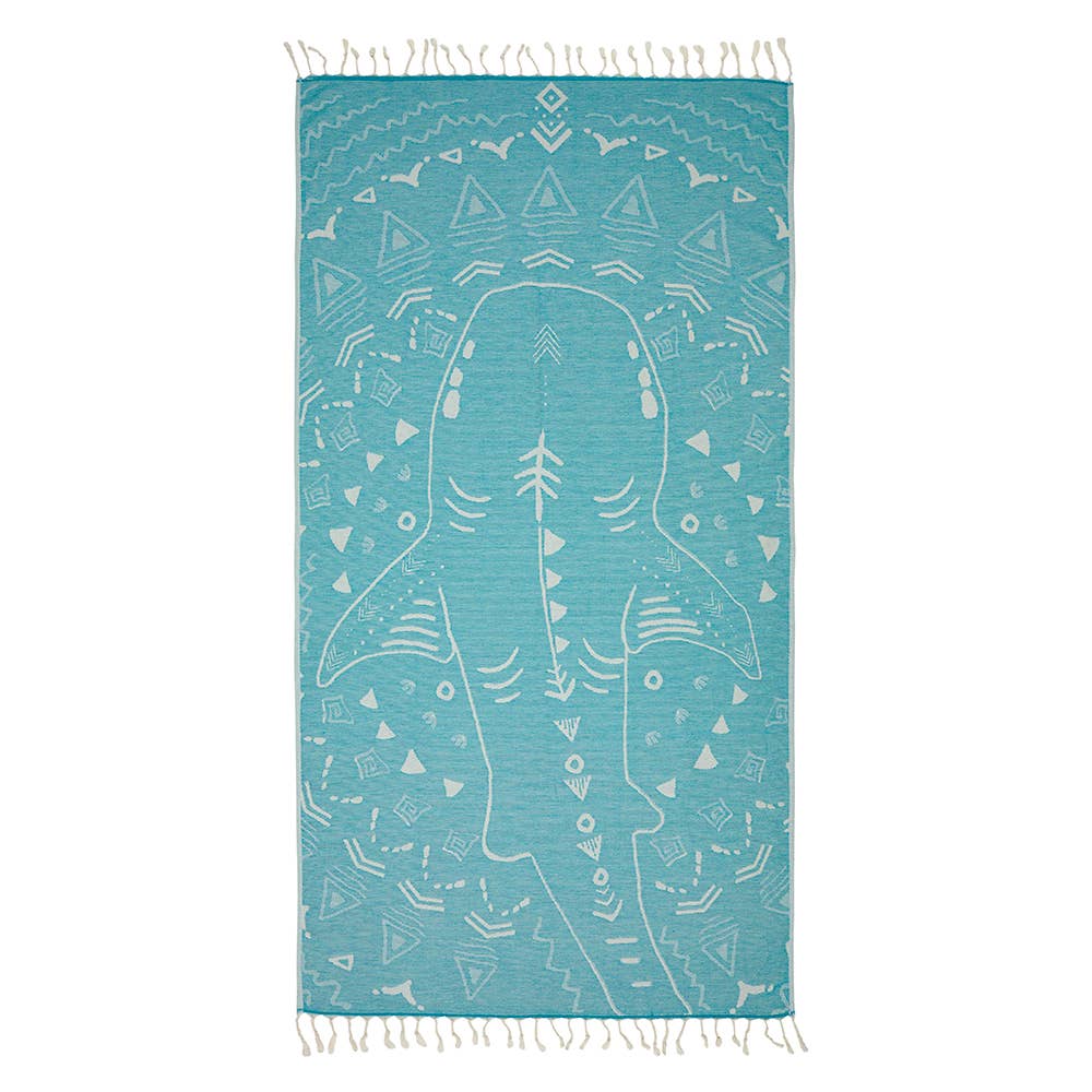 Shark terry-backed Turkish towel with woven jacquard face, 35x70 in | Kikoya