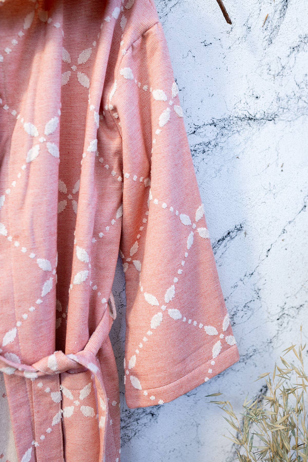 Carmen raised terry Turkish bathrobe with a floral jacquard, hooded | Kikoya