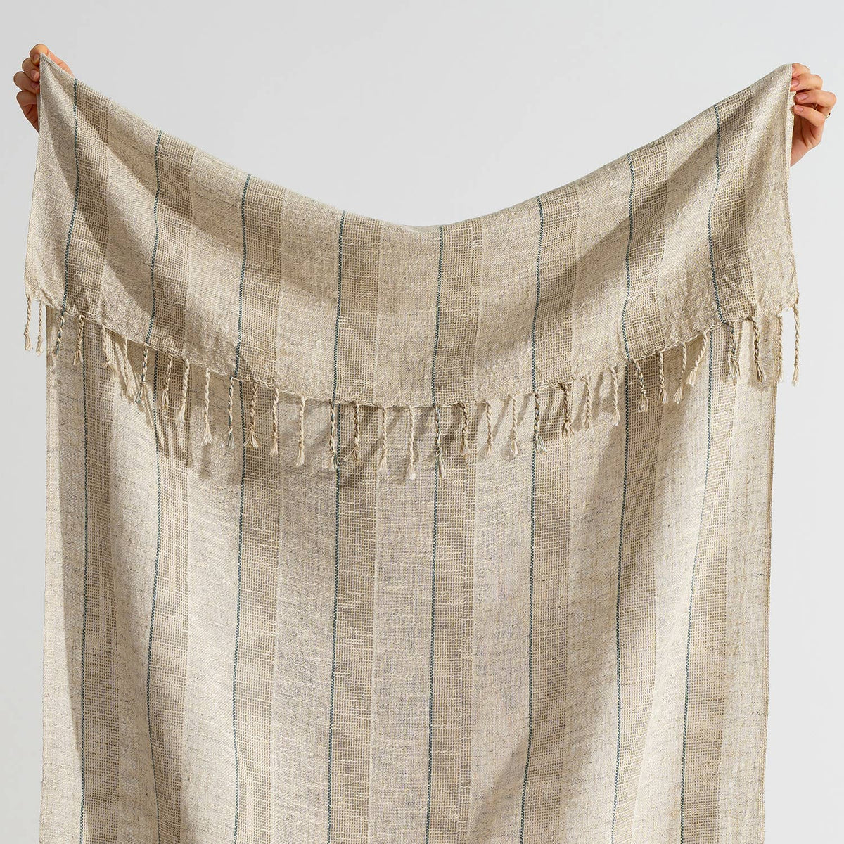 Flax Linen Stripe beach towel folded | Kikoya