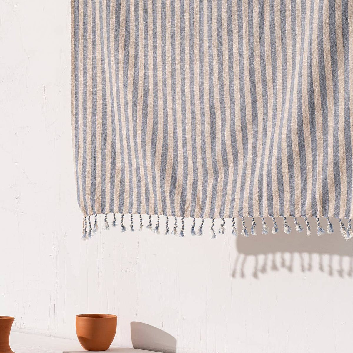 Premium rustic Turkish beach towel in a beige ticking stripe | Kikoya