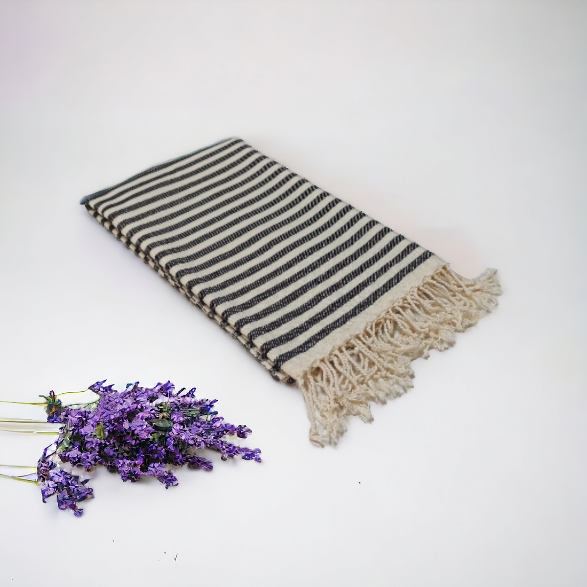 Kash Turkish beach towel in a flat-woven stripe, 33x66 in | Kikoya
