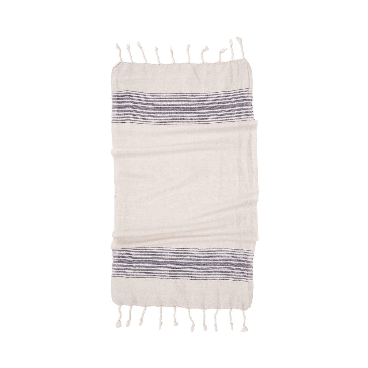 Linen-cotton Turkish hand towel with woven tribal border, 17x38 in | Kikoya