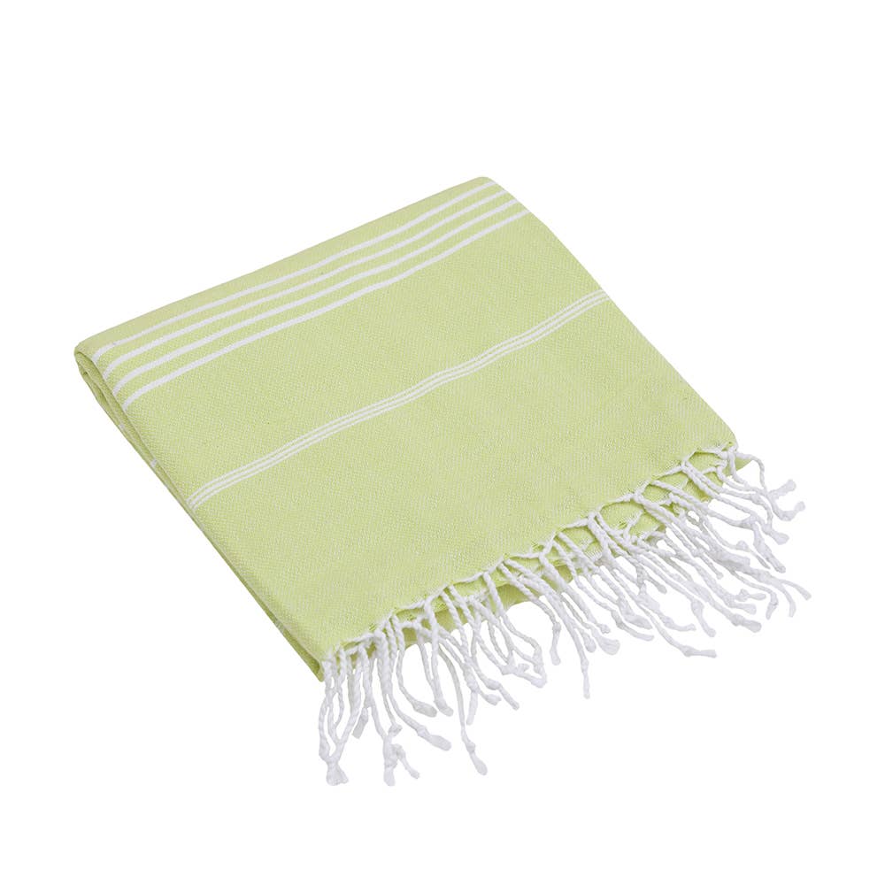 Sultan Turkish beach towel – Lime, folded with knotted fringe | Kikoya