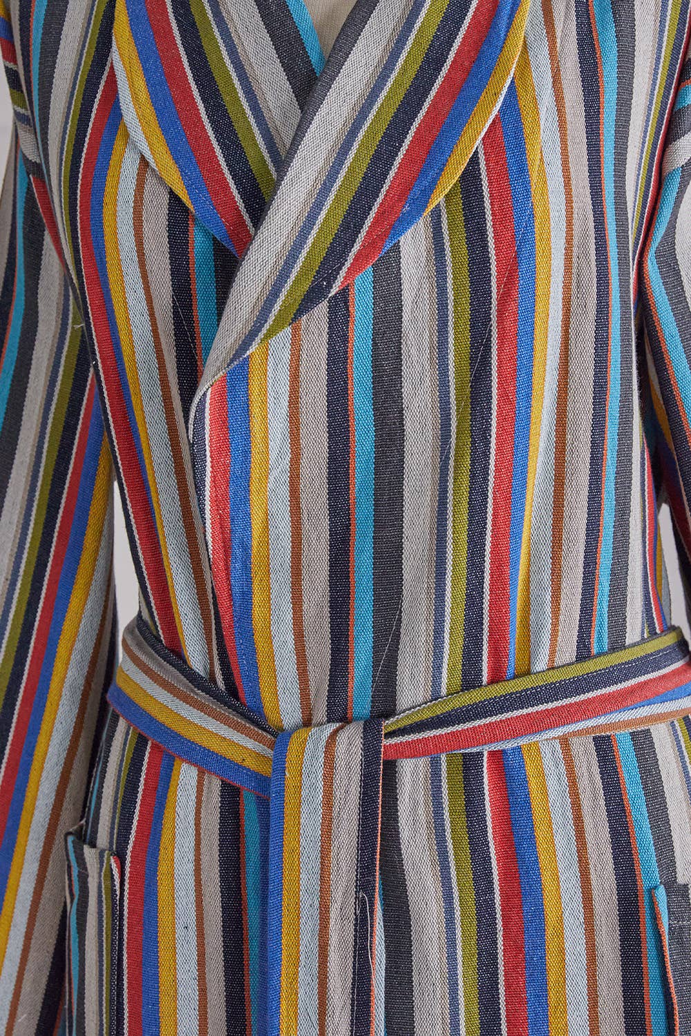 Multi stripe Turkish cotton bathrobe – shawl collar, belted | Kikoya