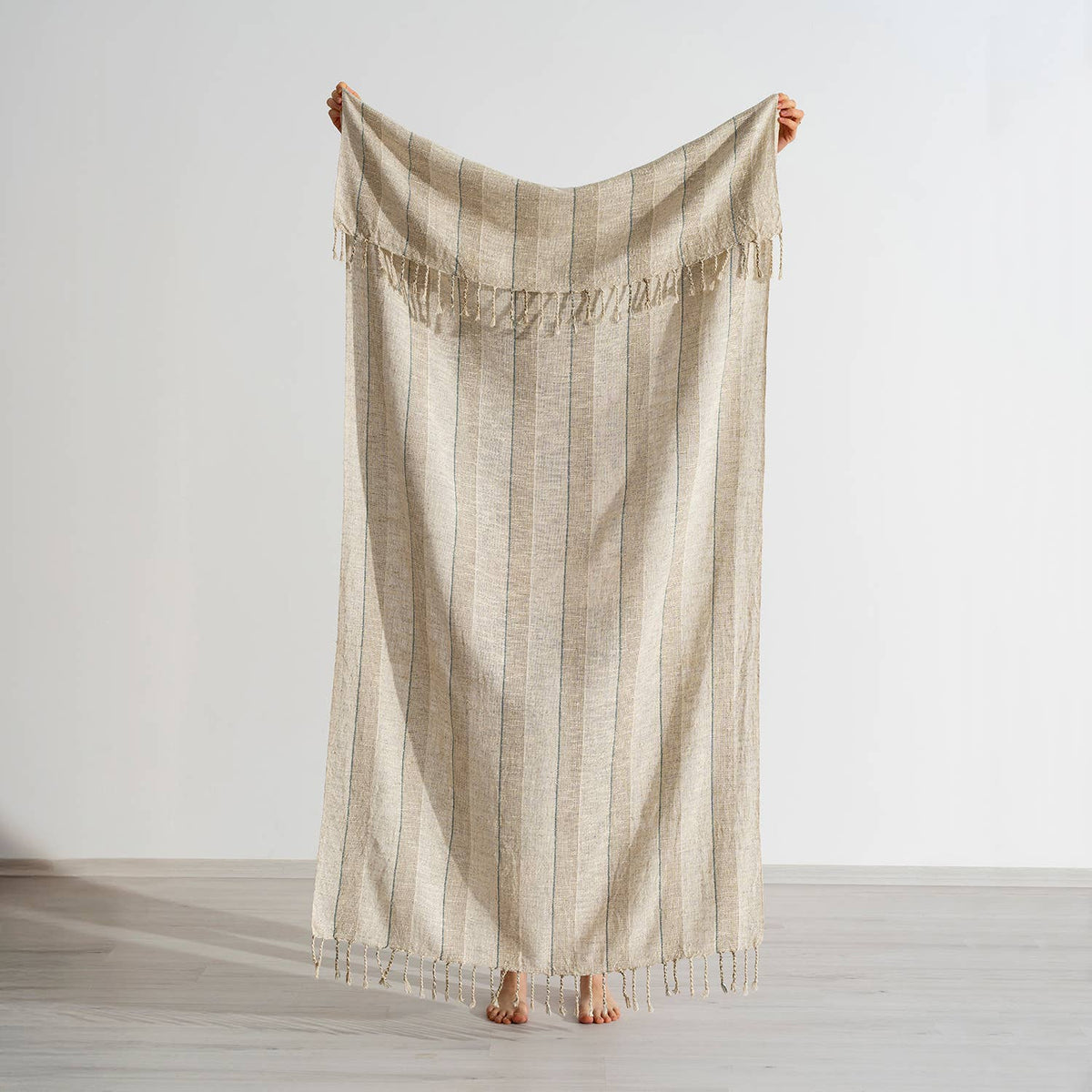 Premium Rustic Turkish beach towel – Flax Linen Stripe | Kikoya