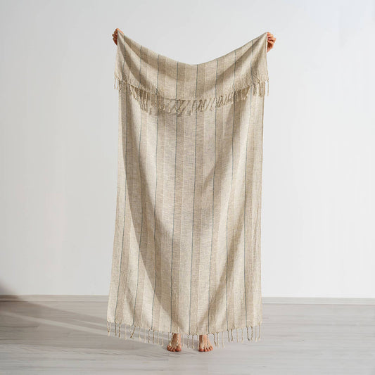 Premium Rustic Turkish beach towel – Flax Linen Stripe | Kikoya