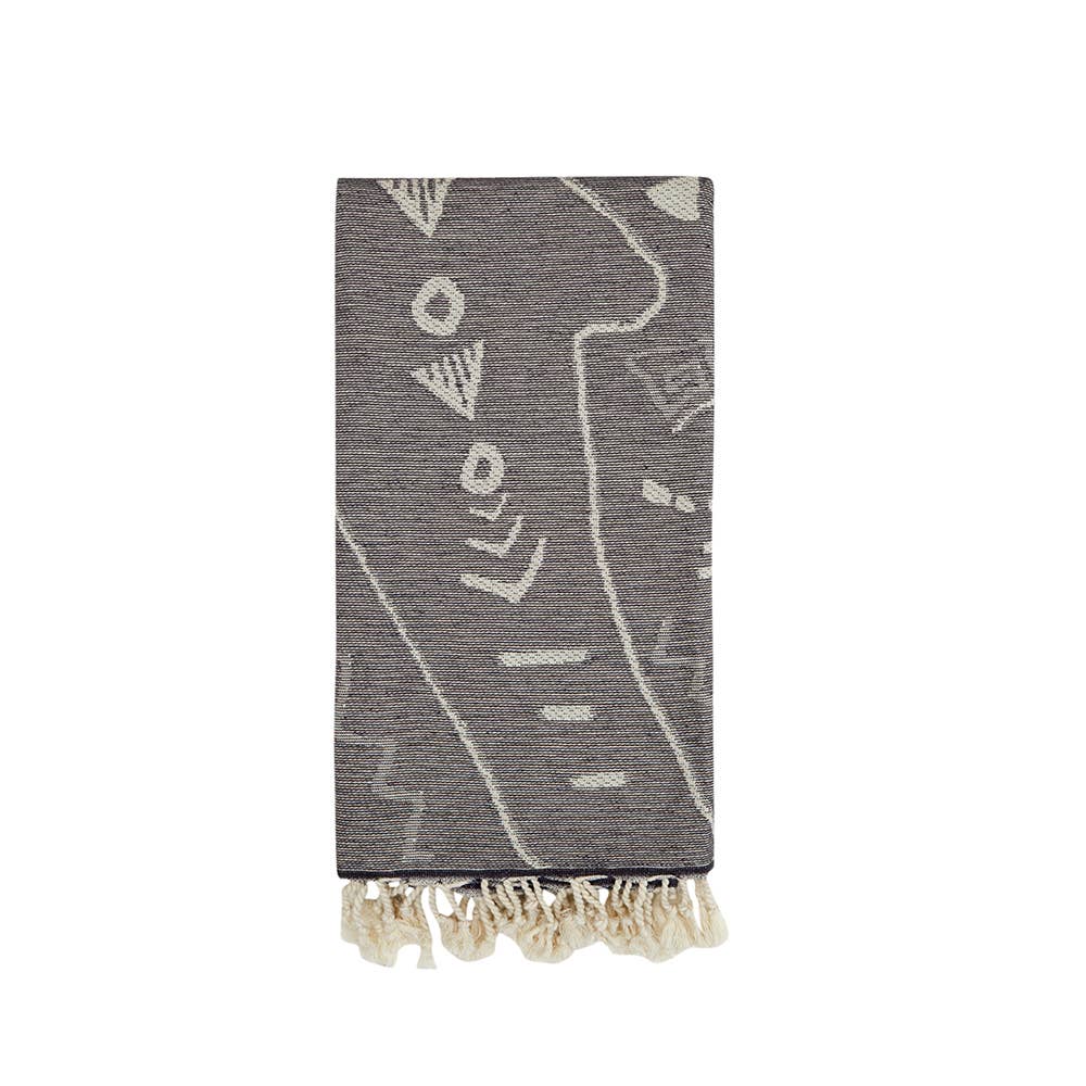 Shark terry-backed Turkish towel with woven jacquard face, 35x70 in | Kikoya