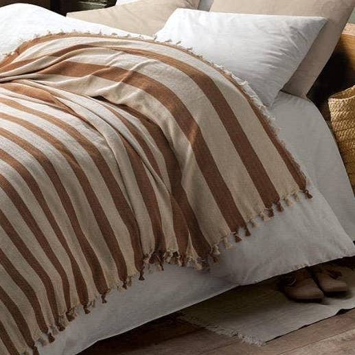 Cizgi Turkish cotton bedspread – Block Stripe, Caramel, folded view | Kikoya