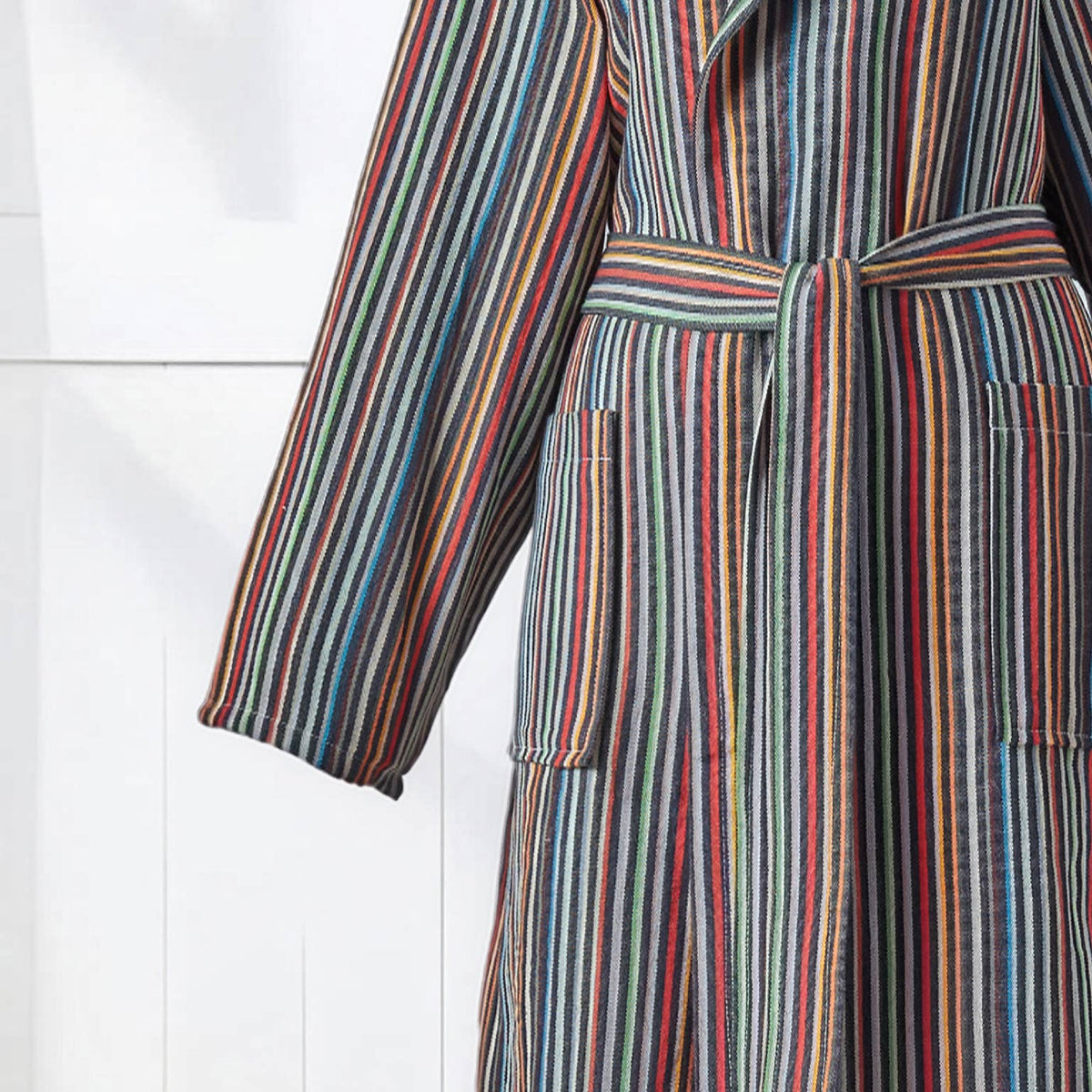 Antique Turkish hooded bathrobe – Charcoal & Rust Stripe | Kikoya