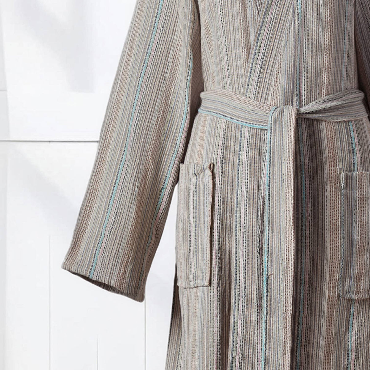 Antique Turkish kimono bathrobe – Taupe Stripe | Kikoya